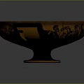 Ceramic Bowl With Two Handles And Black Carved Patterns On Orange Exterior