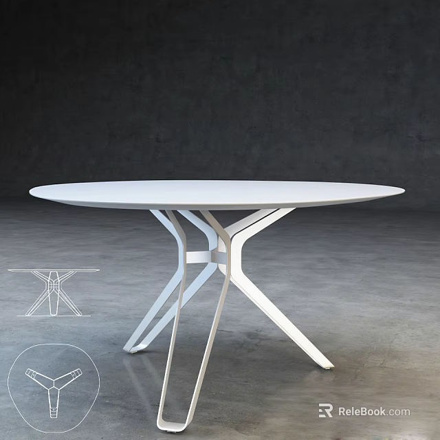 Modern Minimalist Coffee Table With Round White Top And Geometric Metal Frame Design 3d model 