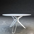Modern Minimalist Coffee Table With Round White Top And Geometric Metal Frame Design