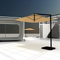 ELEA WORK CAFE Modern White Building With Open Outdoor Space And Yellow Umbrella