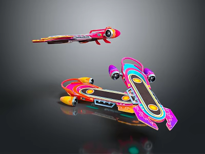 Colorful Wheeled Sports Equipment With Vibrant Red Pink Blue And Yellow Modern Design 3d model
