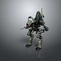 Green Mechanical Mech Game Movie Character With Weapon Cockpit And Legs Design