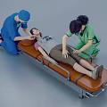 Medical Staff Assisting Patient Lying On Orange Stretcher During Emergency Care