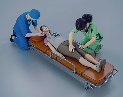 Modern multi-person medical emergency emergency care outdoor rescue doctor patient nurse nurse uniform stretcher bed nurse cap 3d model