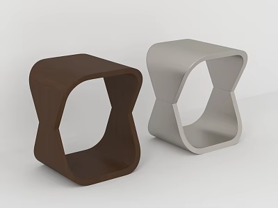 Modern Geometric Side Tables With Dark Brown and Light Gray Hollow Design 3d model