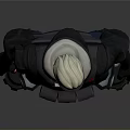3D Character Design With White Hair Mask Black Tactical Vest And Blue Pants