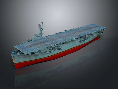 Aircraft Carrier Flight Deck With Island Superstructure Gray And Red Hull Design 3d model