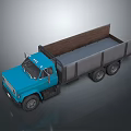 Blue Flatbed Truck With Wooden Cargo Bed And Gray Side Frames 3d model