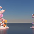 Pink Themed Stage with Ferris Wheel Cartoon Elements and Lollipop Decorations 3d model