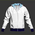 White Zippered Hoodie With Light Blue Hood Lining Purple Cuffs And Hem Pockets