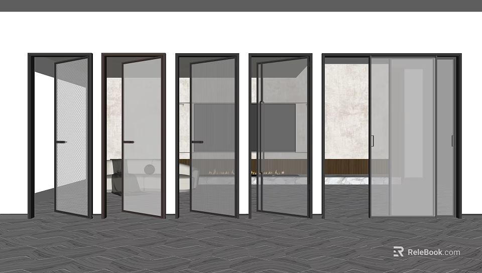 Modern Glass Hinged Doors For Interior Home Office With Different Open Positions 3d model 