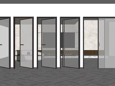 Modern Glass Hinged Doors For Interior Home Office With Different Open Positions 3d model
