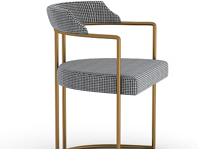 Modern Stylish Dining Chair With Black White Checkered Fabric And Golden Metal Frame 3d model