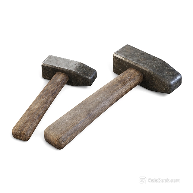 Two Vintage Hardware Tools Hammers with Wooden Handles on White Background 3d model 