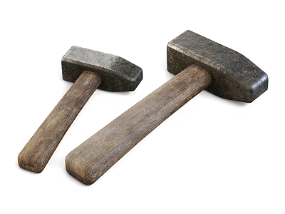 Two Vintage Hardware Tools Hammers with Wooden Handles on White Background 3d model