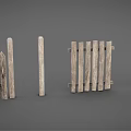 Rustic Outdoor Wooden Fences With Various Designs And Weathered Texture 3d model