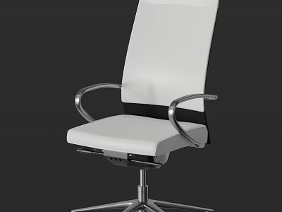 White Upholstered Office Chair With High Back Metal Arms Black Accents And Swivel Base 3d model