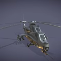 Military Attack Helicopter With Rotor Blades Weapon Systems And Gray Background