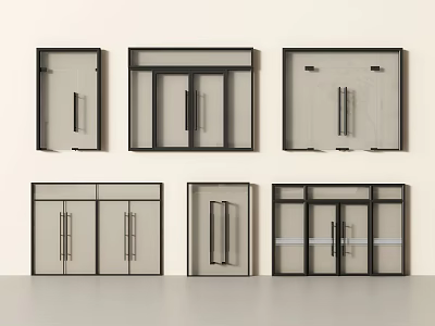Modern Entry Doors Various Styles With Glass Panels And Black Frames 3d model