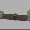 Modern Outdoor Landscape Seat With Wooden Structure Concrete Planters And Green Plants