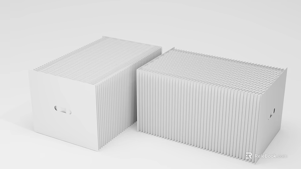 Two White Sofa Stools With Vertical Stripe Design And Modern Rectangular Shape 3d model