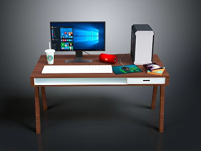 Modern Computer Desk Setup With Monitor PC Case Keyboard And Mouse 3d model
