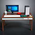 Modern Computer Desk Setup With Monitor PC Case Keyboard And Mouse