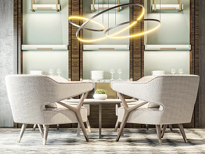Light Colored Woven Accent Chairs With Armrests And Wooden Legs In Modern Space 3d model