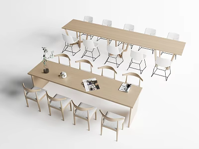 Modern Minimalist Wooden Table And Chair Set With Light Color And Simple Design 3d model