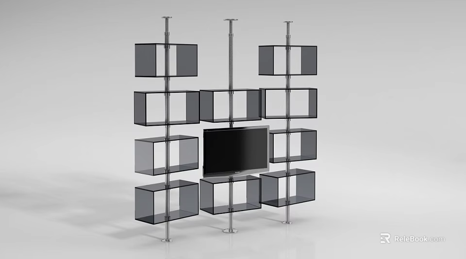 Iron Art Modern Display Rack With TV And Storage Cubes 3d model 
