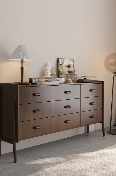 Modern Wooden Entryway Console Table With Drawers Lamp Books Photo Frame And Statue 3d model