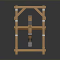 Sturdy Wooden Frame Mechanical Device With Spoked Wheel And Support Legs