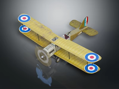 Yellow Biplane Model With Blue White Red Wing Roundels And Propeller Details 3d model