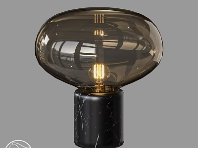 Elegant Modern Table Lamp With Dark Brown Glass Shade And Black Marble Base 3d model