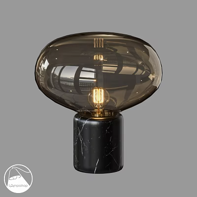 Elegant Modern Table Lamp With Dark Brown Glass Shade And Black Marble Base 3d model