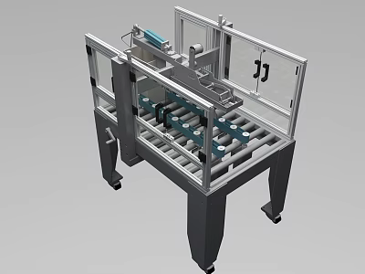 Industrial Conveyor Equipment With Transparent Protective Enclosure And Steel Support Frame 3d model