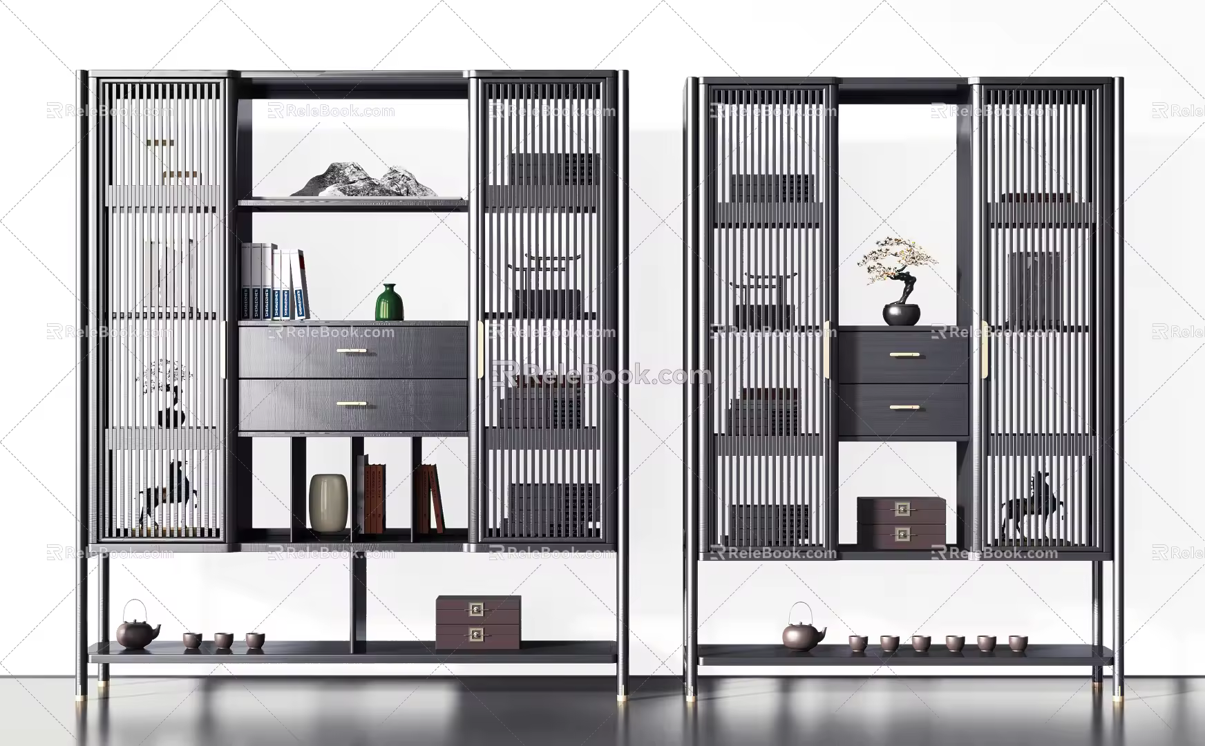 New Chinese-style Bookshelf Decorative Bookshelf Antique Rack 3d model