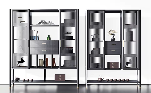 New Chinese-style Bookshelf Decorative Bookshelf Antique Rack 3d model