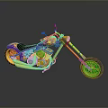 Custom Purple and Gold Motorcycle with Flame Graphics Black Seat Gold Wheels and Shiny Chain