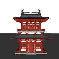 Traditional Chinese Ancient Architecture With Red Pillars Black Roof And Eaves Design
