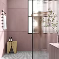 Modern Partition Interior Design With Metal Frame Geometric Pattern And Pink Wall 3d model
