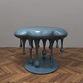 Blue Coffee Table With Dripping Base Design On Herringbone Wooden Floor 3d model
