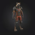 Hyena Warrior Character With Spiked Armor And Red Black Stripes 3D Design