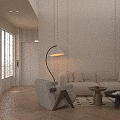 Modern Cozy Cream Style Living Dining Room With Herringbone Wood Flooring And Soft Comfortable Furnishings