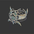 Ornate Steampunk Ring With Gold Gears Green Gemstones And Decorative Spikes