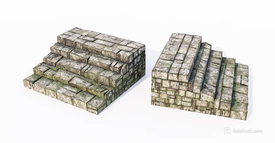 Rustic Stone Staircase With Stacked Stone Steps For Outdoor Garden Design 3d model