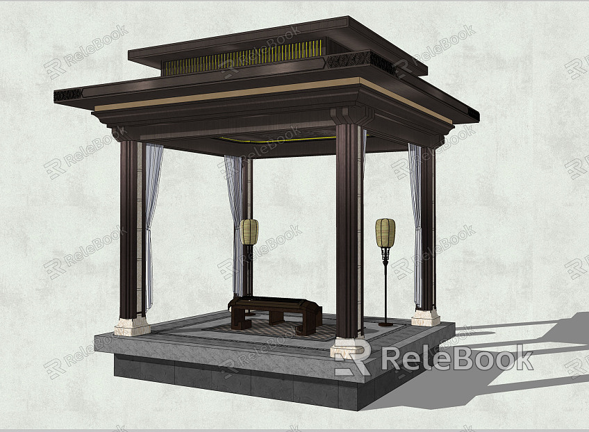 New Chinese Style Pavilion Flat Top Pavilion model