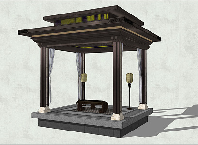 New Chinese Style Pavilion Flat Top Pavilion 3d model