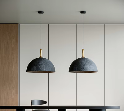 Two Black Pendant Lights With Gold Accents In Modern Interior Design 3d model