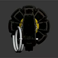 Military Hand Grenade With Green Ribbed Surface Yellow Stripe Fuse And Metal Pin